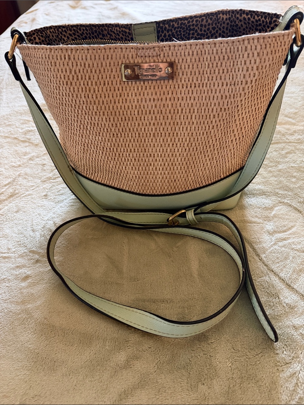 Tignanello Woven Straw Crossbody with Mint Green Trim